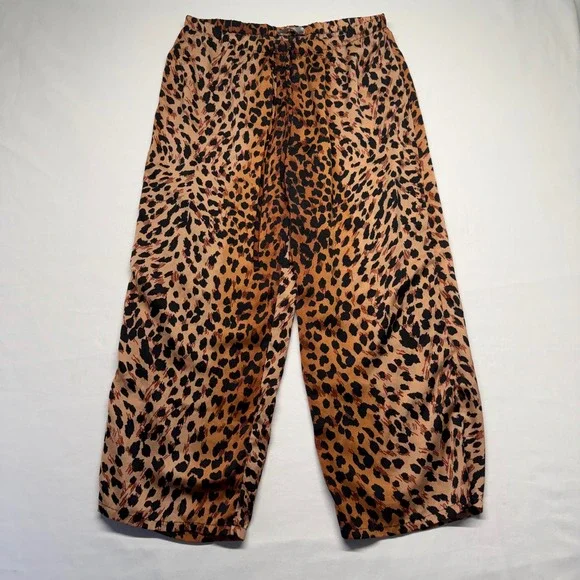 Natori Leopard Print Pajama Set Wide Leg Crop Pants Top M Lounge Chic Resort - Picture 6 of 13